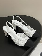 Chanel Slingbacks Embroidery Grosgrain White 6.5cm - 1