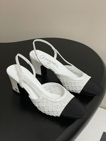 Chanel Slingbacks Embroidery Grosgrain White 6.5cm