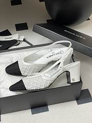Chanel Slingbacks Embroidery Grosgrain White 6.5cm - 5