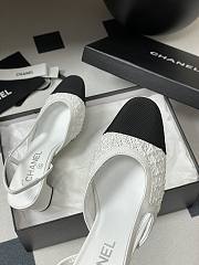 Chanel Slingbacks Embroidery Grosgrain White 6.5cm - 4