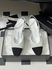 Chanel Slingbacks Embroidery Grosgrain White 6.5cm - 3