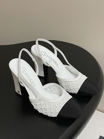 Chanel Slingbacks Embroidery Grosgrain White 9cm