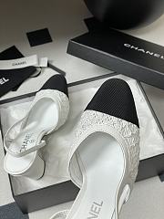 Chanel Slingbacks Embroidery Grosgrain White 9cm - 6