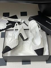 Chanel Slingbacks Embroidery Grosgrain White 9cm - 4