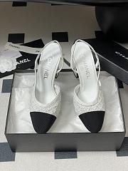 Chanel Slingbacks Embroidery Grosgrain White 9cm - 3