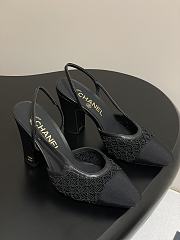 Chanel Slingbacks Embroidery Grosgrain Black 9cm - 1