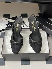 Chanel Slingbacks Embroidery Grosgrain Black 9cm - 5