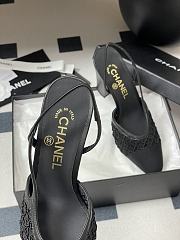 Chanel Slingbacks Embroidery Grosgrain Black 9cm - 4