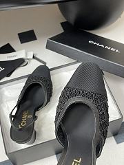 Chanel Slingbacks Embroidery Grosgrain Black 9cm - 3