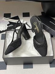 Chanel Slingbacks Embroidery Grosgrain Black 9cm - 2