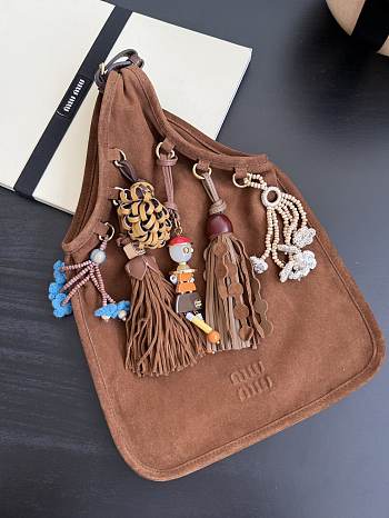 Miumiu Suede Bag with Trick Brown - 24×22×15cm