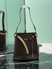 Prada Buckle Leather Bucket Bag With Jeweled Belt Dark Brown 1BE085 - 26.5x29x18cm - 1