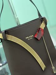 Prada Buckle Leather Bucket Bag With Jeweled Belt Dark Brown 1BE085 - 26.5x29x18cm - 4