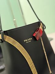 Prada Buckle Leather Bucket Bag With Jeweled Belt Black 1BE085 - 26.5x29x18cm - 5
