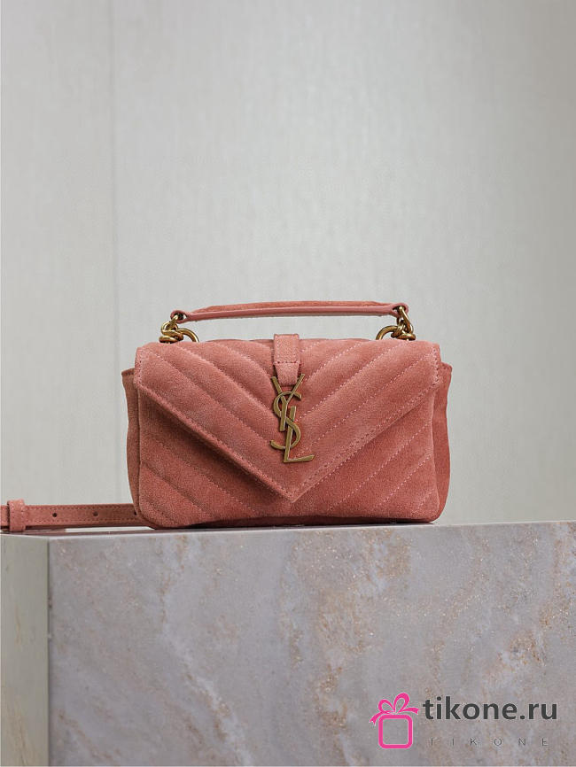 YSL College Mini Suede Crossbody Bag in Pink - 20x14x4.5cm - 1