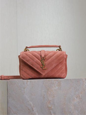 YSL College Mini Suede Crossbody Bag in Pink - 20x14x4.5cm