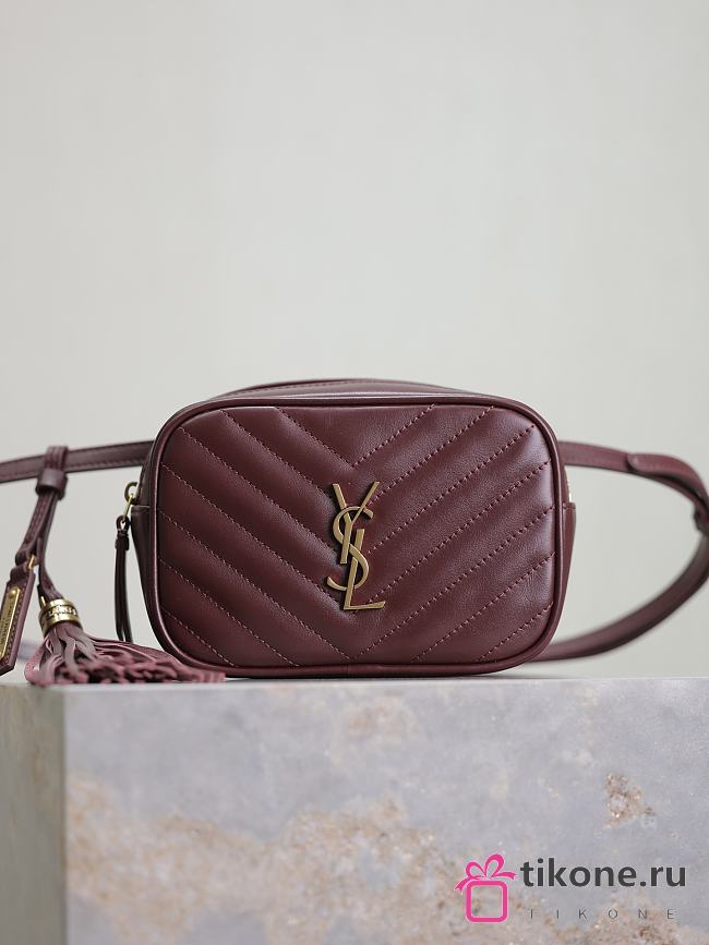 YSL Lou Belt Bag in Quilted Leather Burgundy - 15.5x10.5x5.5cm - 1