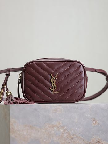 YSL Lou Belt Bag in Quilted Leather Burgundy - 15.5x10.5x5.5cm