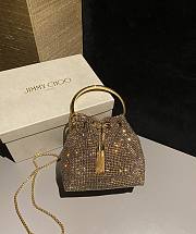 Jiimmy Choo Bon Bon Gold Satin Crystal Mesh Bag with Crystal Handle - 15x14x9.5cm - 1