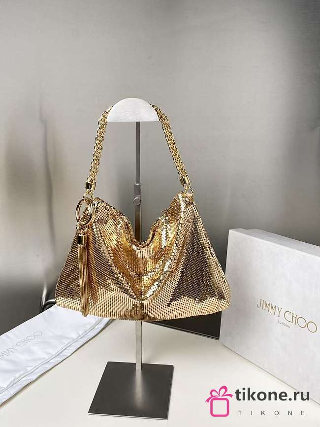 Jimmy Choo Callie Gold Mesh Mini Clutch Bag - 24×15×3.5cm - 1