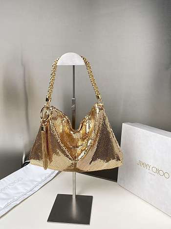 Jimmy Choo Callie Gold Mesh Mini Clutch Bag - 24×15×3.5cm