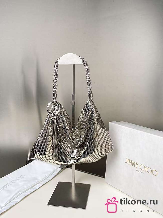 Jimmy Choo Callie Silver Mesh Mini Clutch Bag - 24×15×3.5cm - 1