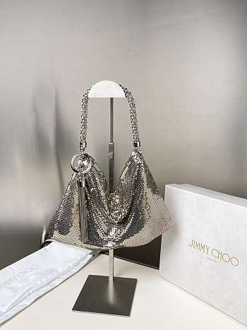 Jimmy Choo Callie Silver Mesh Mini Clutch Bag - 24×15×3.5cm