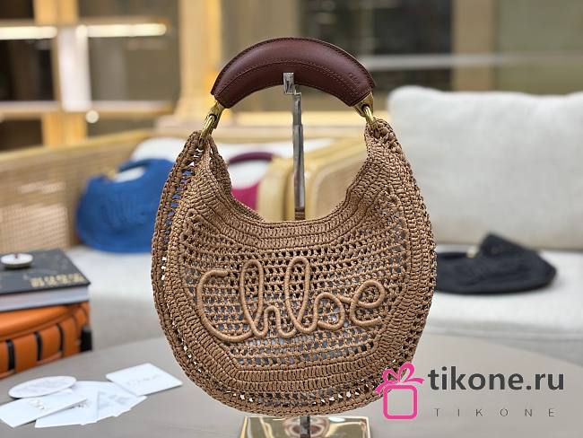 Chloe Summer Banana Hobo Bag in Raffia Beige - 36x21.5x2cm - 1