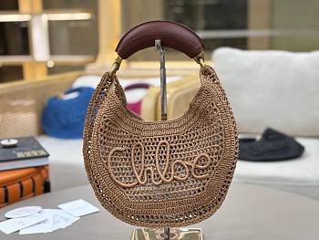 Chloe Summer Banana Hobo Bag in Raffia Beige - 36x21.5x2cm