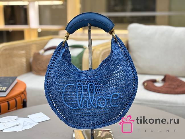 Chloe Summer Banana Hobo Bag in Raffia Blue - 36x21.5x2cm - 1