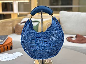 Chloe Summer Banana Hobo Bag in Raffia Blue - 36x21.5x2cm