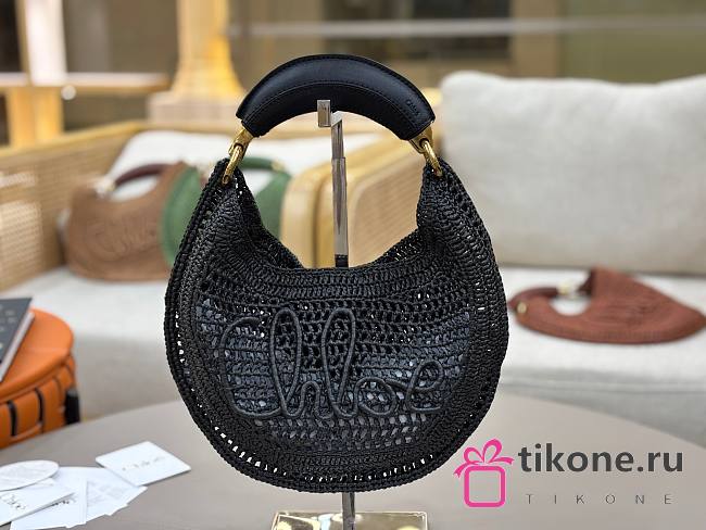 Chloe Summer Banana Hobo Bag in Raffia Black - 36x21.5x2cm - 1