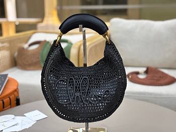 Chloe Summer Banana Hobo Bag in Raffia Black - 36x21.5x2cm