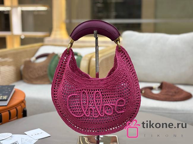 Chloe Summer Banana Hobo Bag in Raffia Pink - 36x21.5x2cm - 1