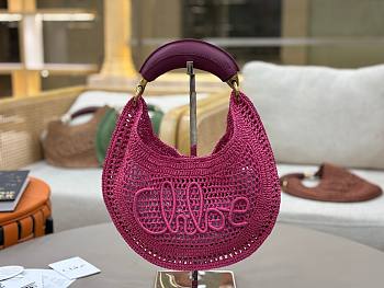 Chloe Summer Banana Hobo Bag in Raffia Pink - 36x21.5x2cm