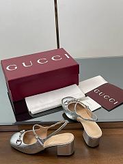 Gucci Women’s Horsebit Slingback Silver Metallic Leather 5.5cm - 4