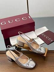 Gucci Women’s Horsebit Slingback Silver Metallic Leather 5.5cm - 3