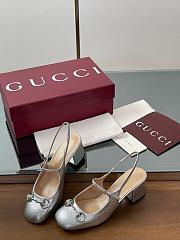 Gucci Women’s Horsebit Slingback Silver Metallic Leather 5.5cm - 2
