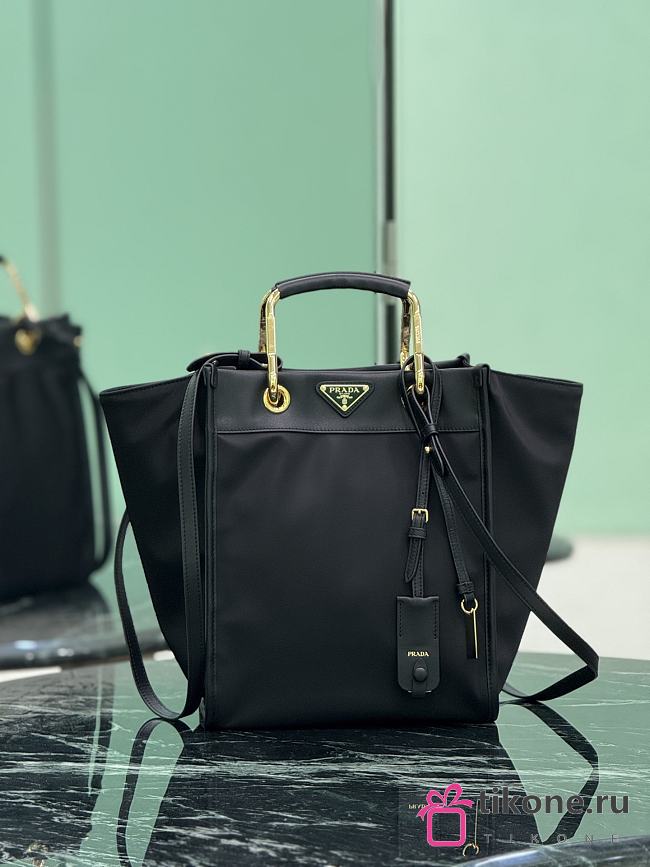 Prada Medium Re-nylon And Leather Tote Bag 1BG578 Black - 28.5x23x15cm - 1