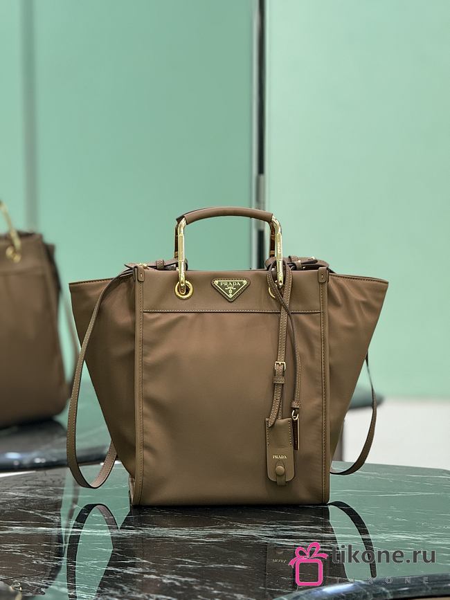 Prada Medium Re-nylon And Leather Tote Bag 1BG578 Brown - 28.5x23x15cm - 1