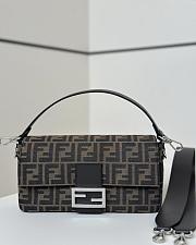 Fendi Baguette Brown FF Jacquard Fabric Bag Silver Hardware - 27x15x6cm - 5