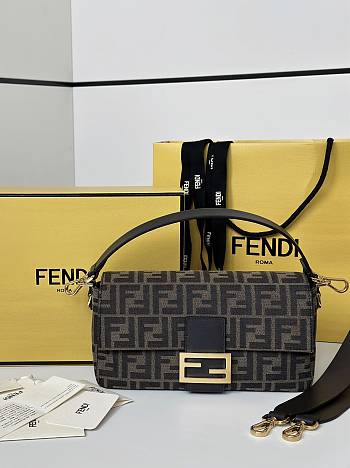 Fendi Baguette Brown FF Jacquard Fabric Bag Gold Hardware - 27x15x6cm