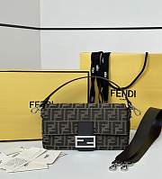 Fendi Baguette Brown FF Jacquard Fabric Bag Silver Hardware - 27x15x6cm - 1
