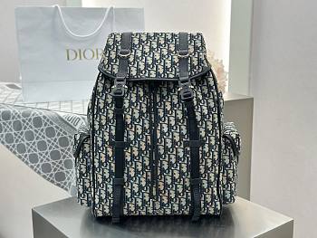 Dior Hit the Road Backpack with Flap Beige and Black Dior Oblique Jacquard with Black Grained Calfskin - 43x33x16cm