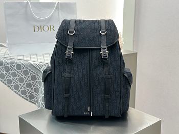 Dior Hit the Road Backpack with Flap Black Dior Oblique Jacquard and Black Grained Calfskin - 43x33x16 cm
