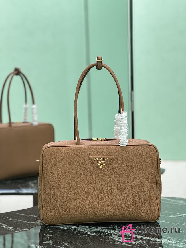 Prada Large Leather Top Handle Bag 1BB128 Brown - 34×23×10cm - 1
