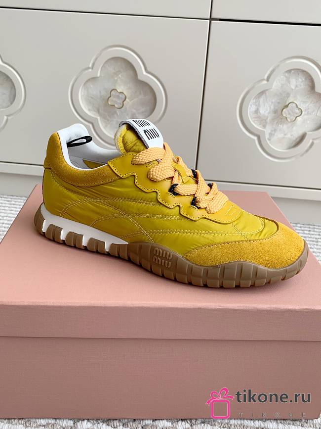 Miumiu Tyre Technical Fabric and Suede Sneakers Yellow - 1
