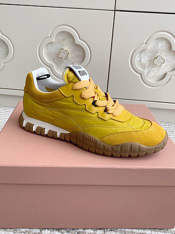 Miumiu Tyre Technical Fabric and Suede Sneakers Yellow