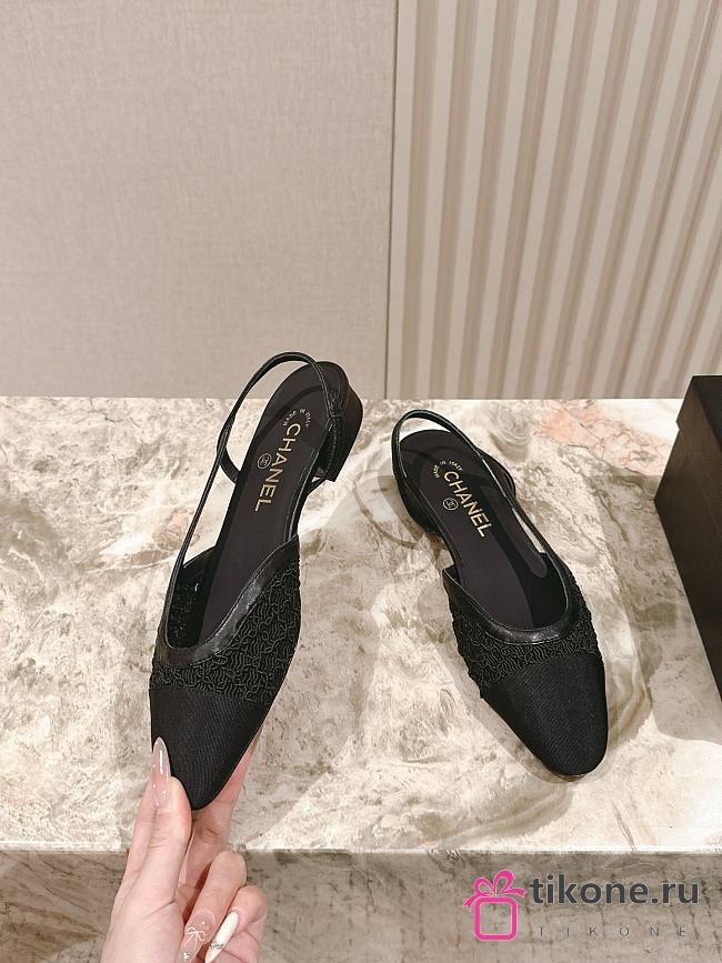 Chanel Slingbacks Embroidery Grosgrain Black 2cm - 1