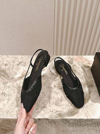 Chanel Slingbacks Embroidery Grosgrain Black 2cm